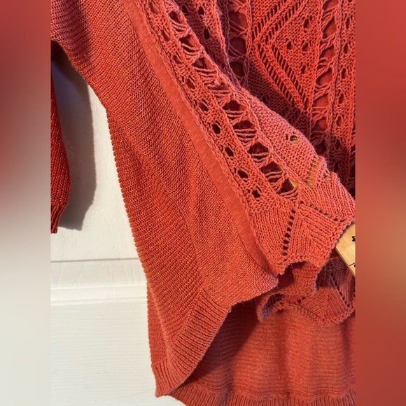 MOTH Anthropologie Senna Pullover Burnt Orange Pointelle Knit Scoop Neck Medium - Picture 5 of 10